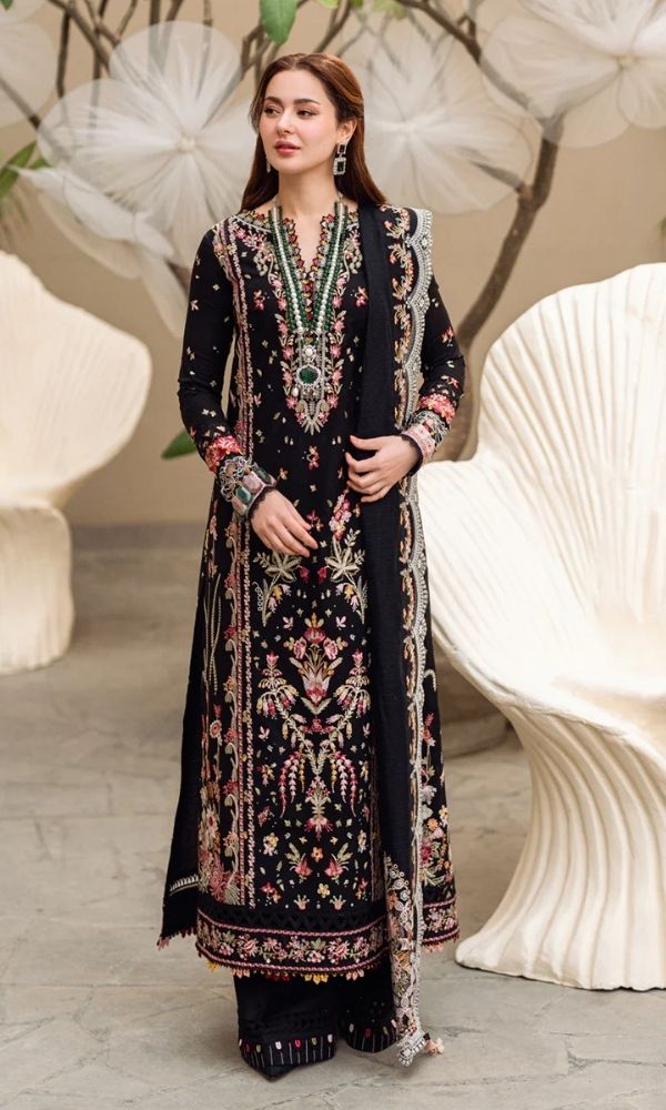 Dhanak 3pc unstitched embroidered suit with bamber embroidered dupatta