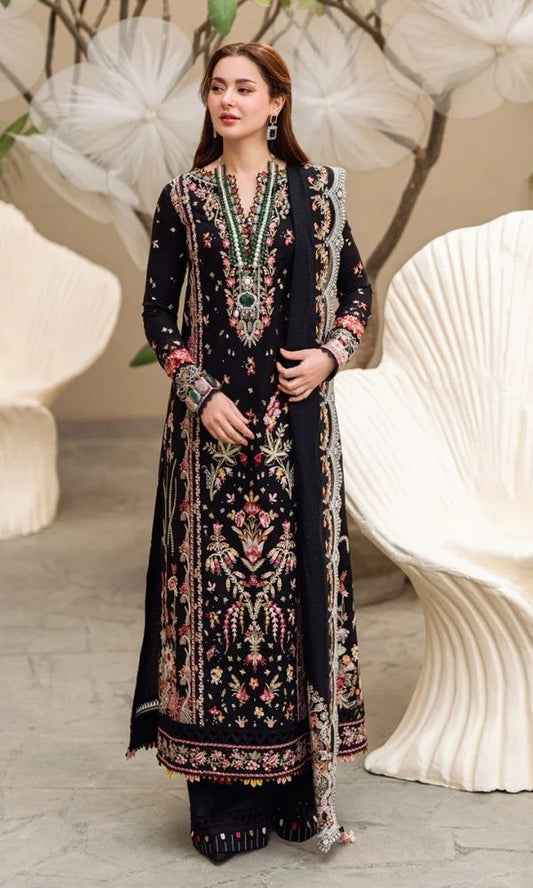 Dhanak 3pc unstitched embroidered suit with bamber embroidered dupatta