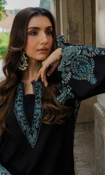 Dhanak 3pc unstitched fully embroidered suit with twill digital printed dupatta