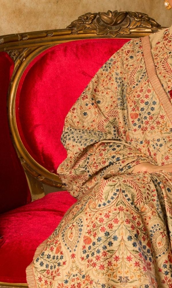 Dhanak unstitched 3pc heavy embroidered shirt with heavy embroidered shawl