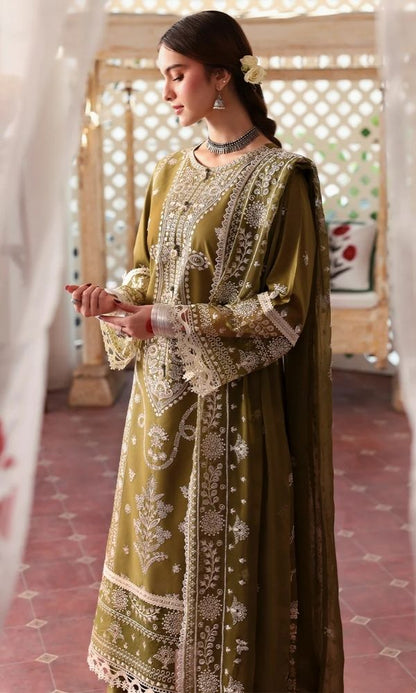 Dhanak 3pc unstitched heavy embroidered suit with embroidered shawl