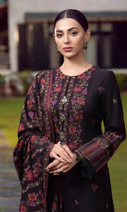 Dhanak 3pc heavy embroidered shirt with patches and heavy embroidered shawl