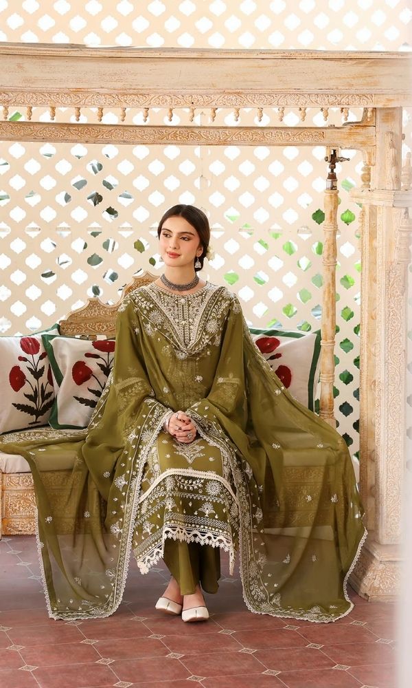 Dhanak 3pc unstitched heavy embroidered suit with embroidered shawl