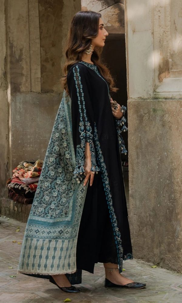 Dhanak 3pc unstitched fully embroidered suit with twill digital printed dupatta