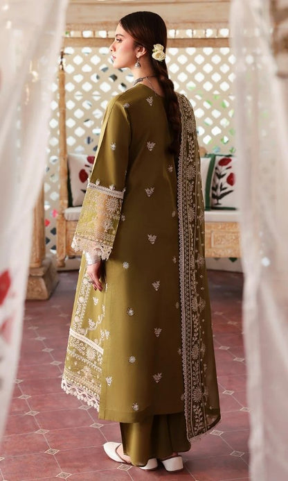 Dhanak 3pc unstitched heavy embroidered suit with embroidered shawl