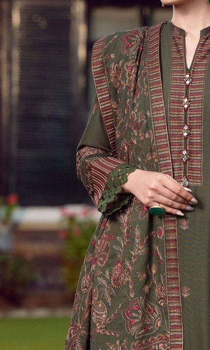 3pc unstitched dhahnak fully embroidered shirt with dhanak embroidered shawl