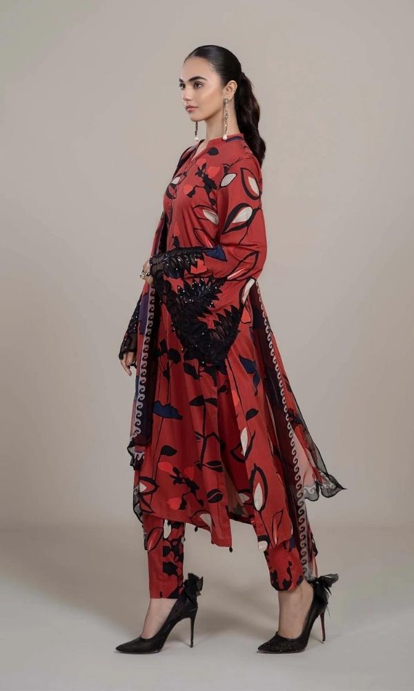 Lawn digital printed 3pc suit with patches