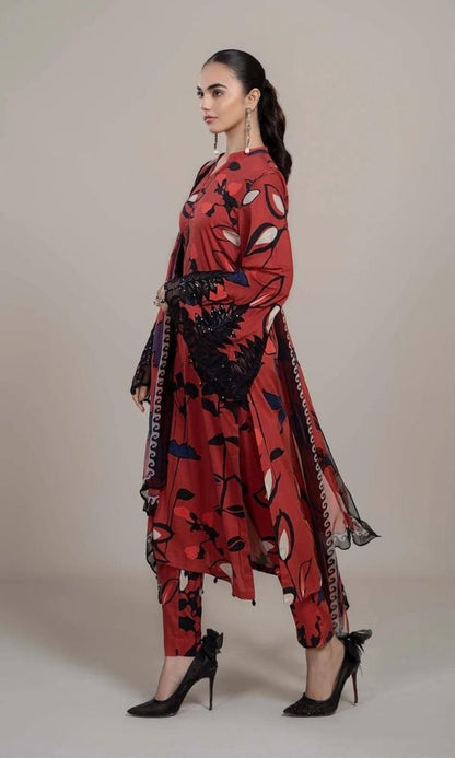 Lawn digital printed 3pc suit with patches