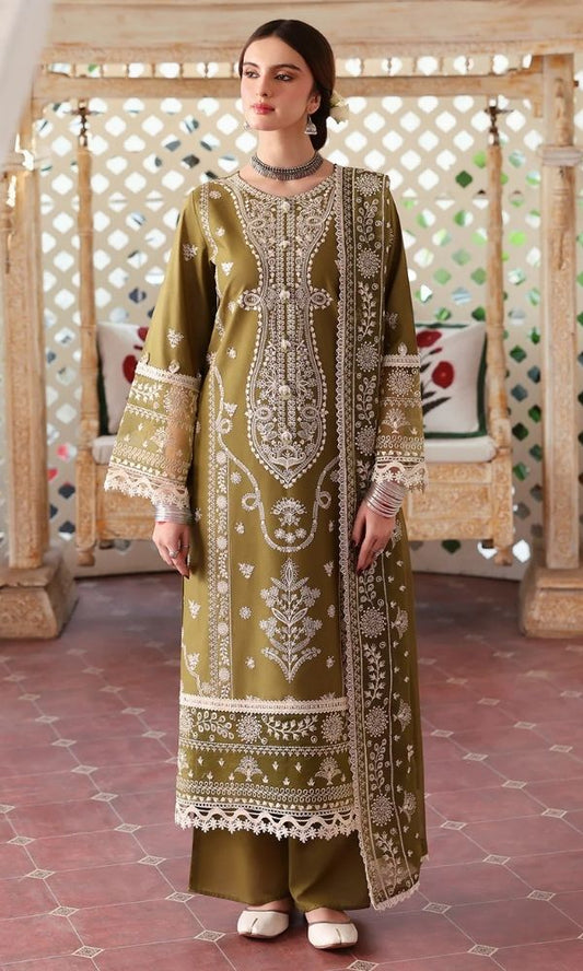 Dhanak 3pc unstitched heavy embroidered suit with embroidered shawl
