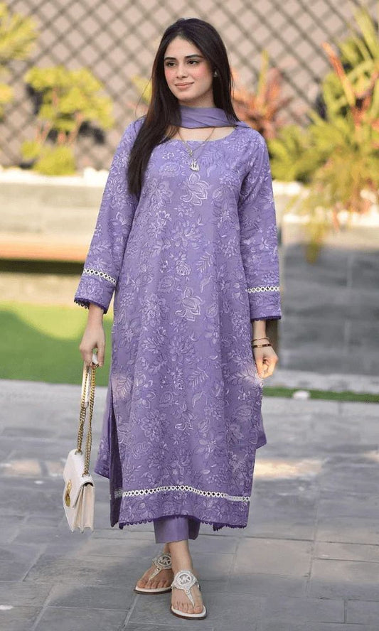 Lawn 3pc unstitched all over heavy embroidered suit with bamber embroidered dupatta