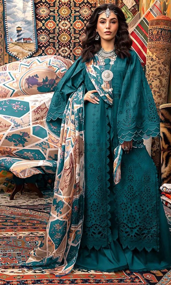 Lawn 3pc unstitched chiken kari heavy embroidered suit