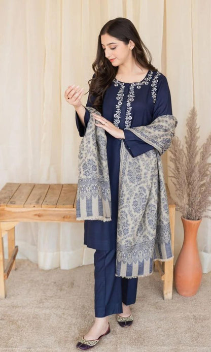 Dhanak 3pc unstitched embroidered suit