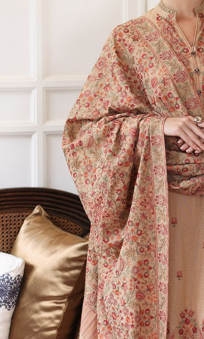 Dhanak 3pc unstitched heavy embroidered shirt with heavy embroidered shawl
