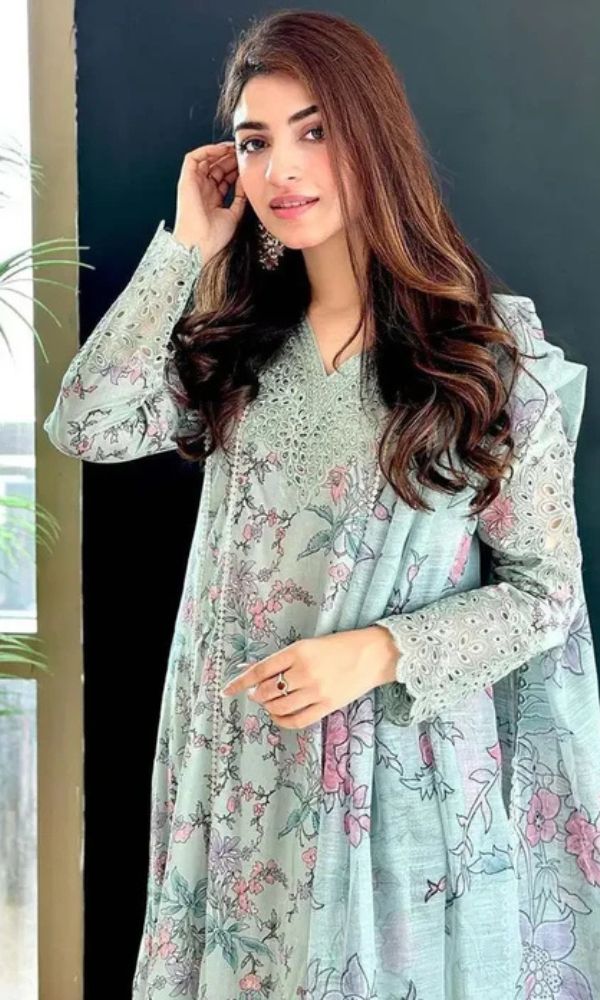 Lawn 3pc unstitched digital printed collection with daman and neck patches