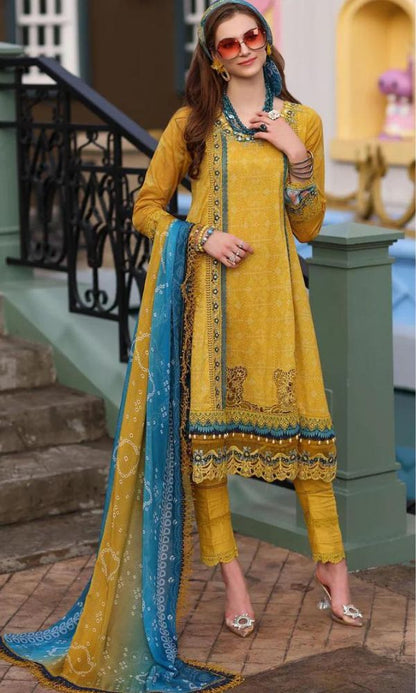 Lawn 3pc heavy embroidered and digital printed suit