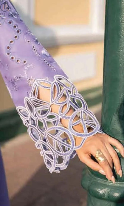 Lawn 3pc heavy boring embroidered shirt with silk dupatta