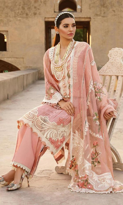 Lawn 3pc heavy embroidered suit with embroidered dupatta