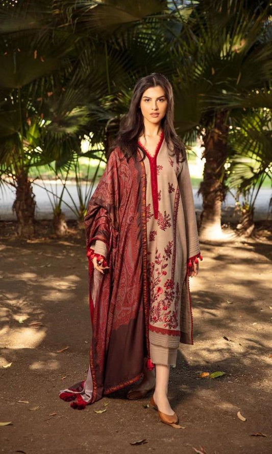 Dhanak 3pc unstitched heavy embroidered suit