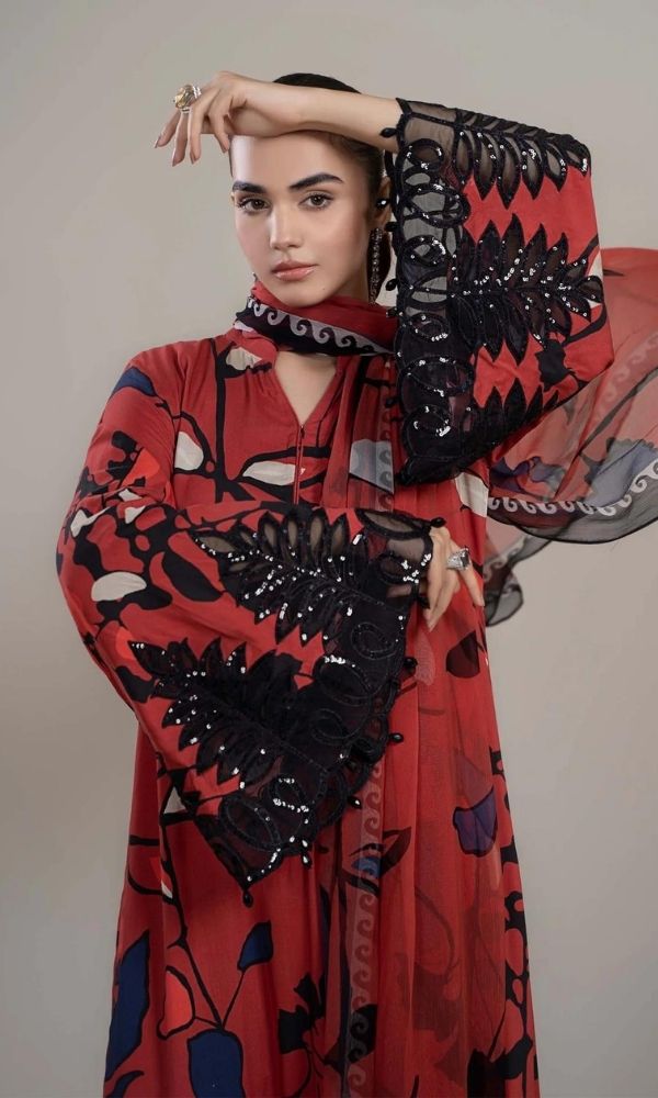 Lawn digital printed 3pc suit with patches