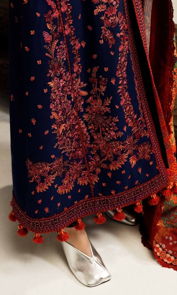 Dhanak 3pc unstitched embroidered suit with digital printed wool shawl