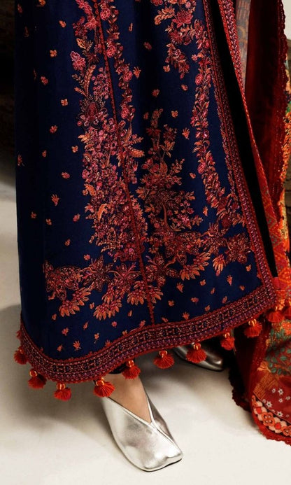 Dhanak 3pc unstitched embroidered suit with digital printed wool shawl
