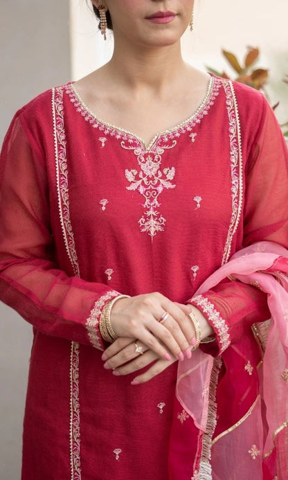 Lawn 3pc unstitched heavy embroidered suit with embroidered dupatta