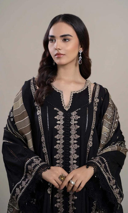 Dhanak 3pc heavy embroidered shirt with wool digital printed shawl