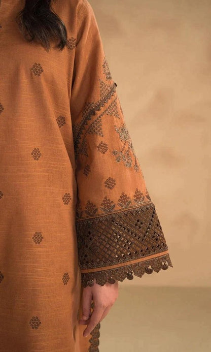 Dhanak 3pc unstitched embroidered suit with  embroidered trouser