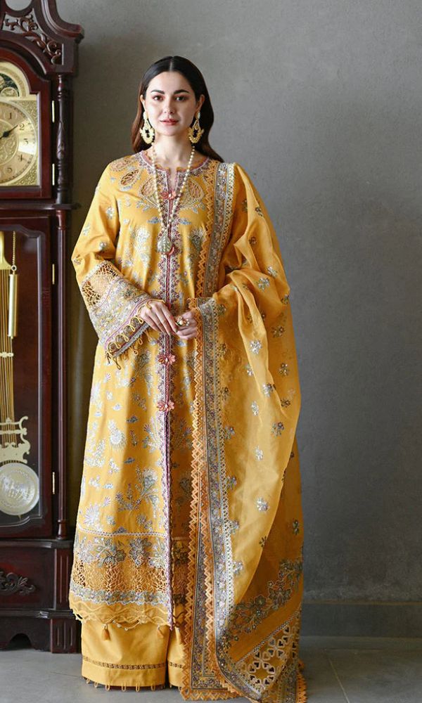 Lawn 3pc unstitched heavy embroidered suit with patches