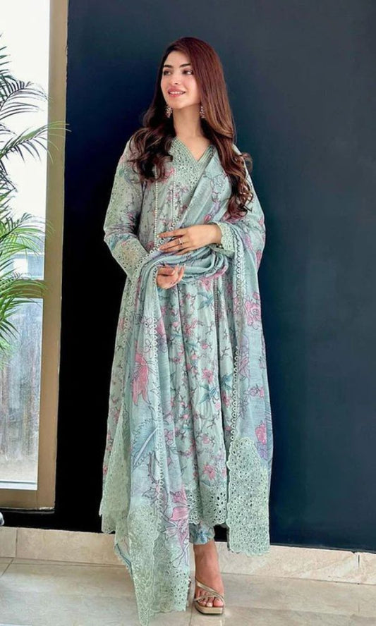 Lawn 3pc unstitched digital printed collection with daman and neck patches