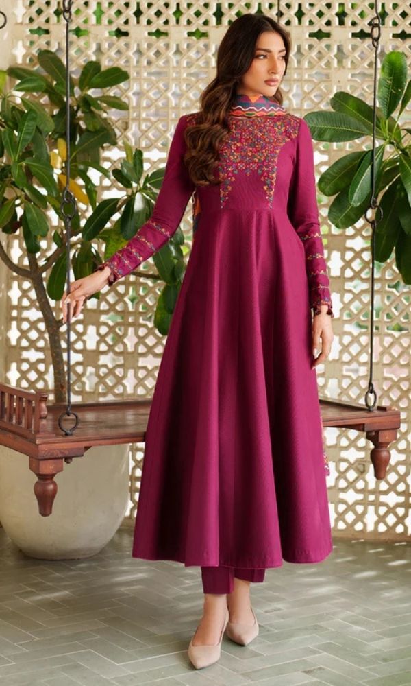 Dhanak 3pc unstiched embroiered suit woth twill digital printed shawl