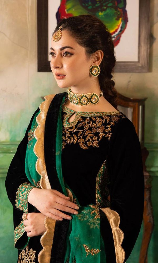 3pc VELVET unstitched heavy embroidered shirt with embroidered trouser patches