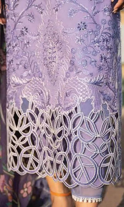 lawn 3pc unstitched heavy embroidered suit with silk digital printed dupatta